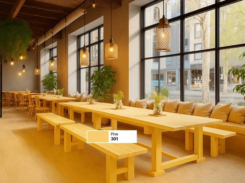 Meja kayu panjang bergaya industrial untuk cafe